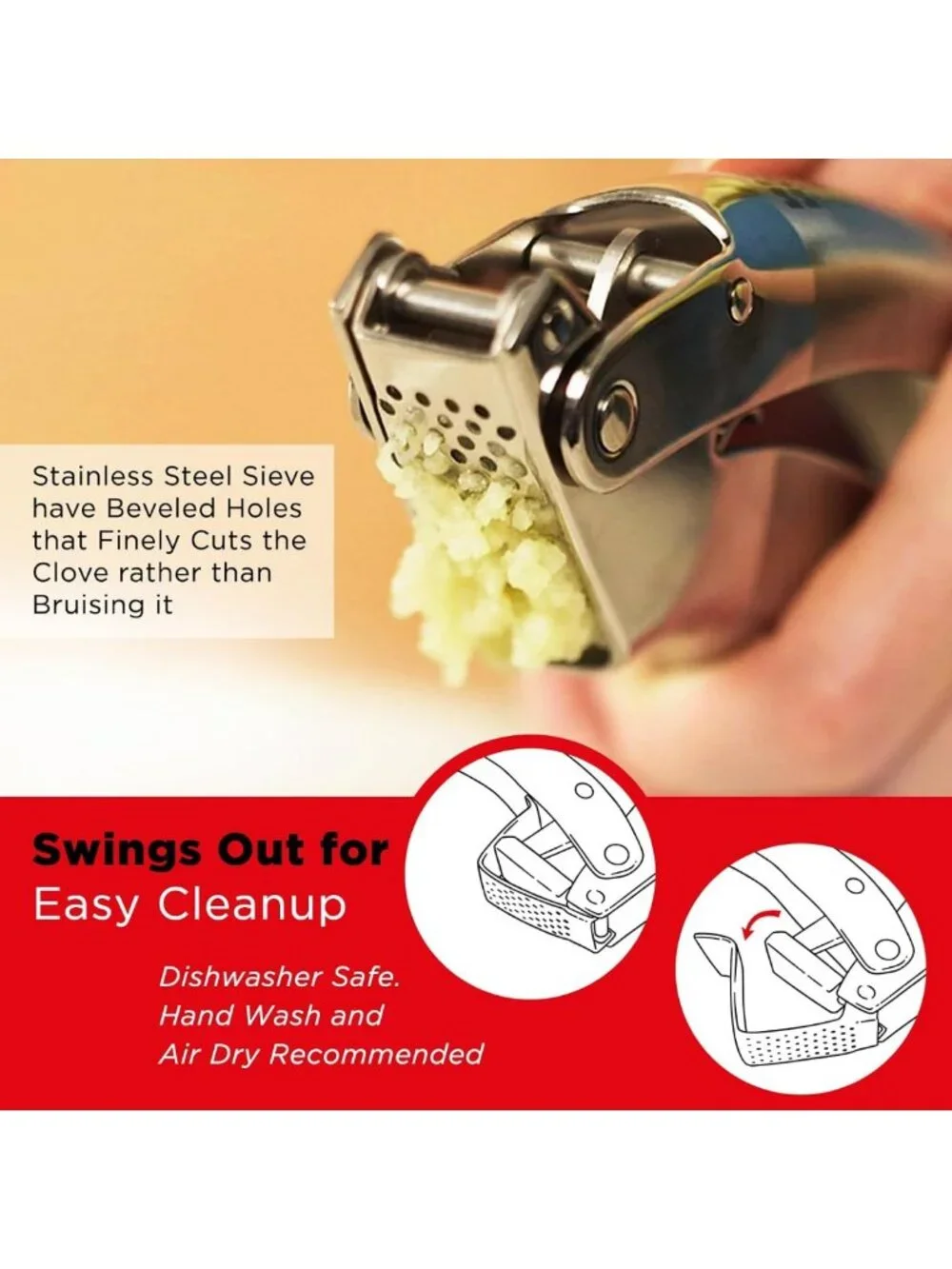 Stainless Steel Garlic Press - Epic Kitchen Tool, Compact & Durable, Silver